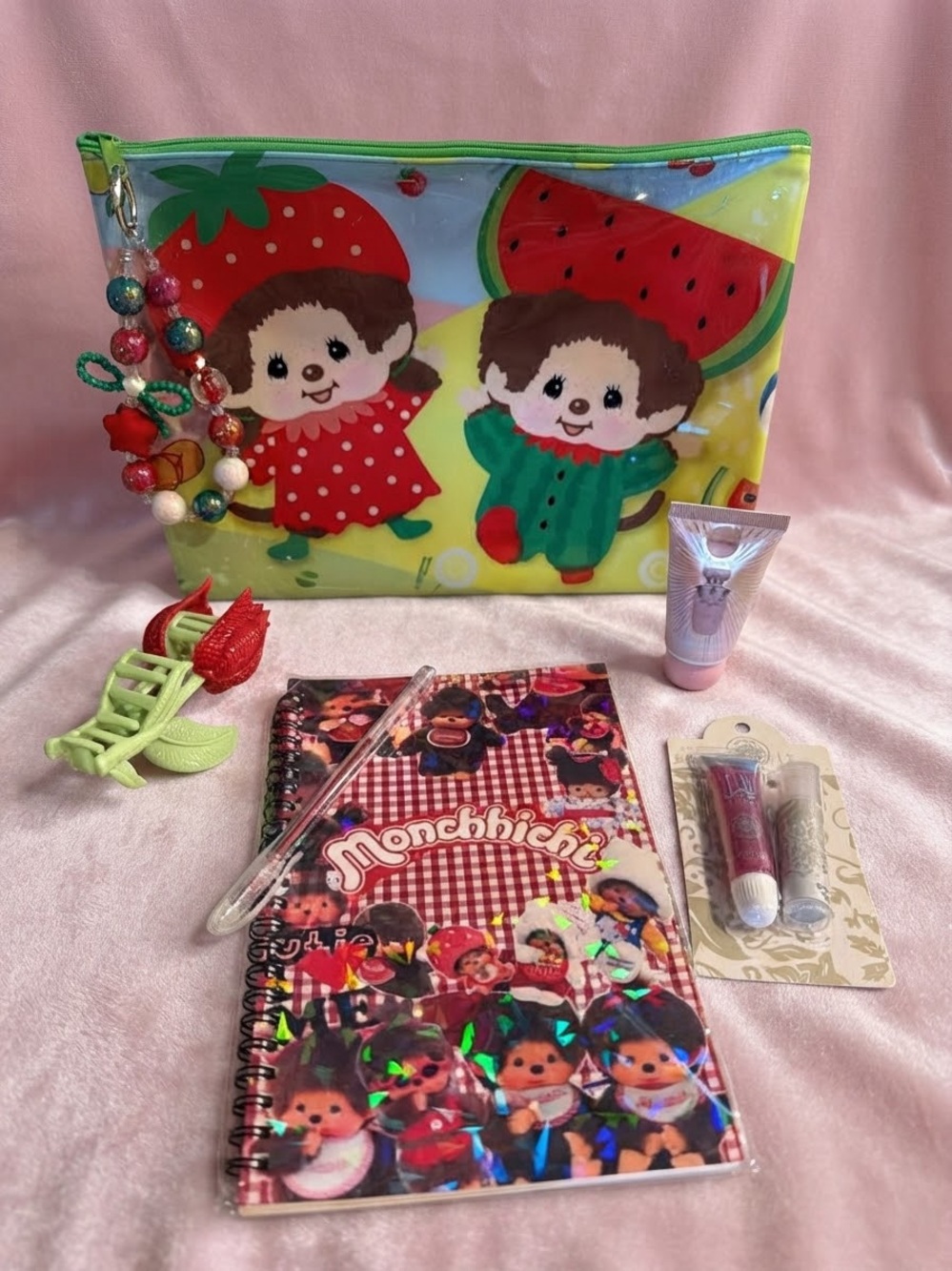 Kids Strawberry & Watermelon Print Pouch - Green